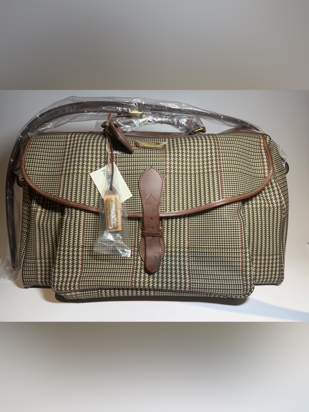 New Polo Ralph Lauren Duffle Weekender Travel Crossbody Bag Leather-Trim Brown